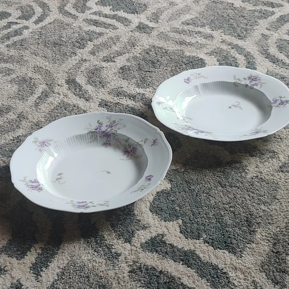 Vintage China Dish Set Bowls Set Of Two Ivory Purple Floral